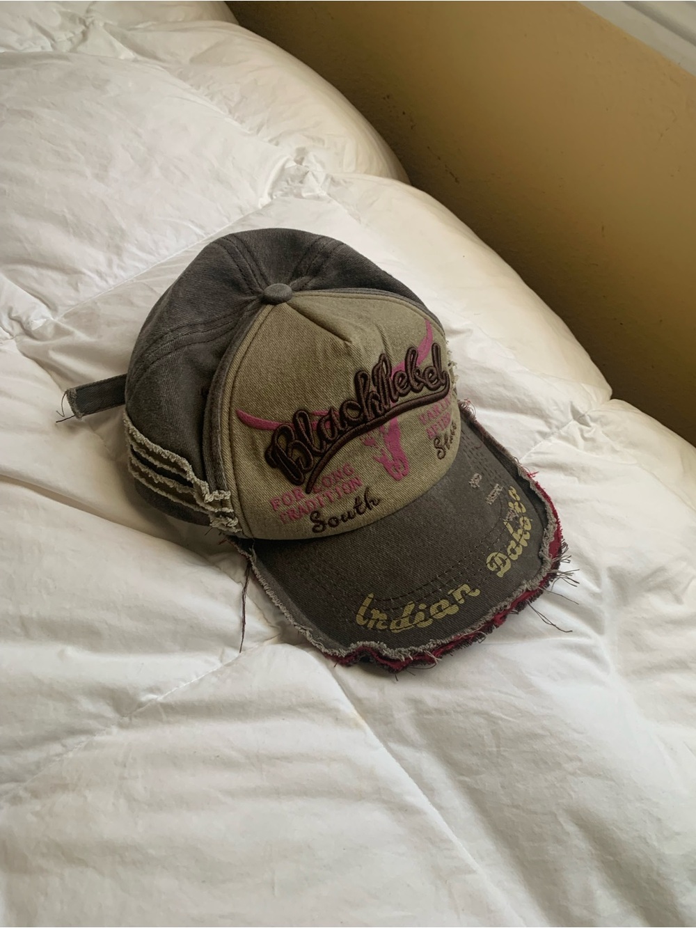 Blacklabel Embroidered Distressed Cap - Khaki & Charcoal